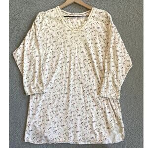 Vtg SATIN & BEAU Nightgown Sleep Shirt Womens Medium Floral Cottage Grannycore